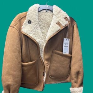 Zara XS Tan Jacket with Shearling Lining reversible NWT